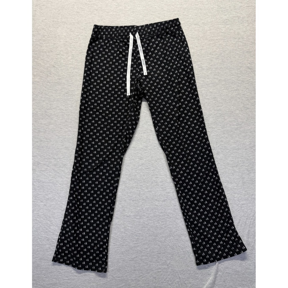 Calvin Klein Pajama Pants Womens Small Black All Over Logo Sleepwear Drawstring